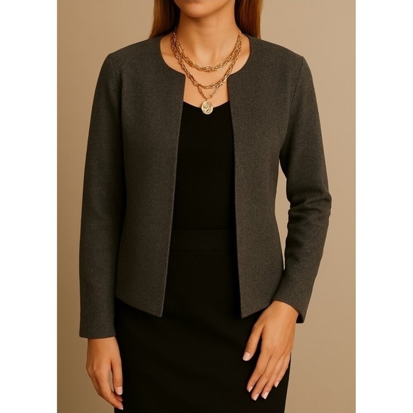 Boden Gray Seamed Boiled Wool Open Cardigan Sweater Blazer Jacket US 8 UK 12 - Picture 1 of 11